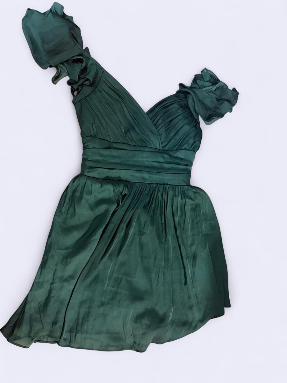 Hello Molly Emerald Green Ruffle-Strap Mini Dress